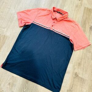 TravisMathew Polo Mens XL Colorblock Coral Navy Blue Pima Cotton Golf Polo Shirt